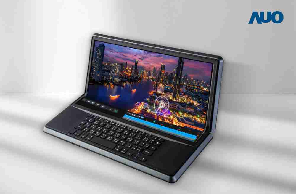 赏金国际14.6吋Micro LED折迭显示屏幕，，，搭配半径4mm的弯折绞炼，，，以及高画素、、、、高亮度、、、、高对比度的显示技术特点，，，即便在大视角下仍保有绝佳色相与亮度